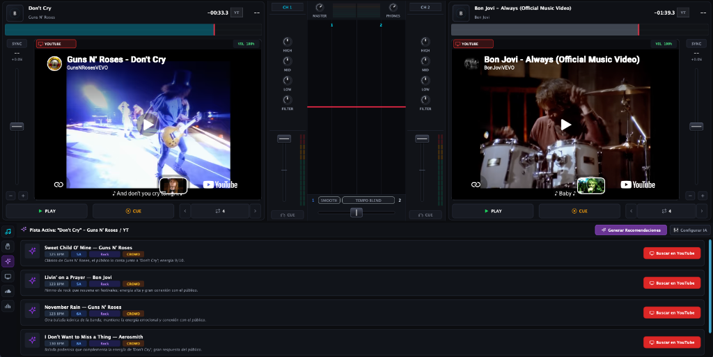 Captura real del módulo AI Smart Match de DiscNativePro mostrando recomendaciones inteligentes en vivo